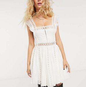 Free People Knit Lace Mini Dress in White